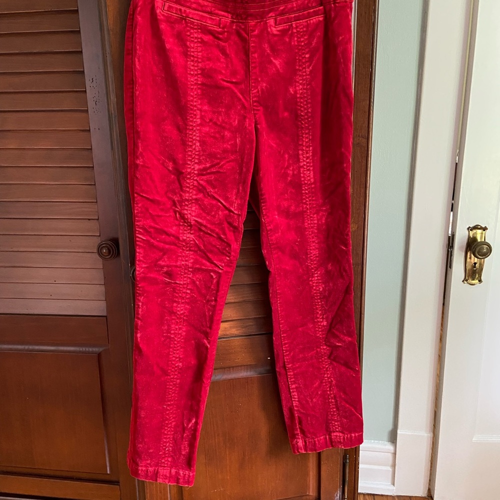 Anthropologie Velvet Slim Red Trousers